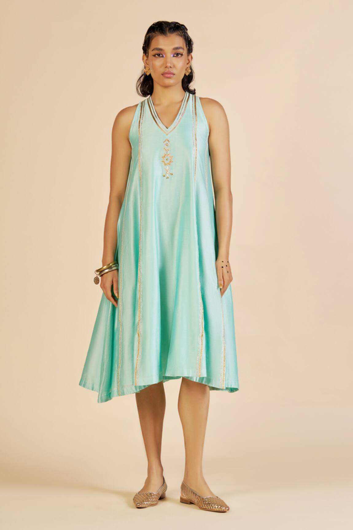 Gulabo By Abu Sandeep Chanderi Embroidered Midi Dress