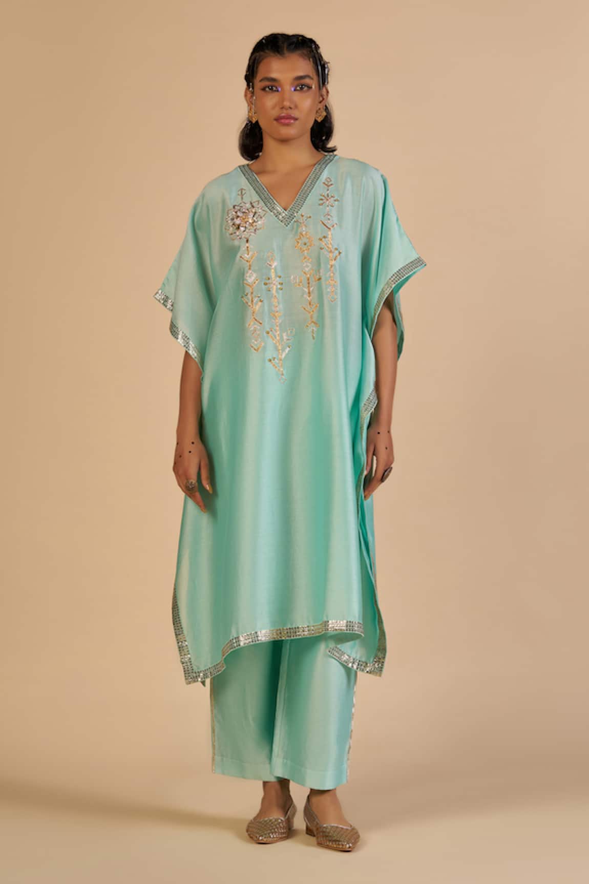 Gulabo By Abu Sandeep Embroidered Kaftan With Sequin Trim