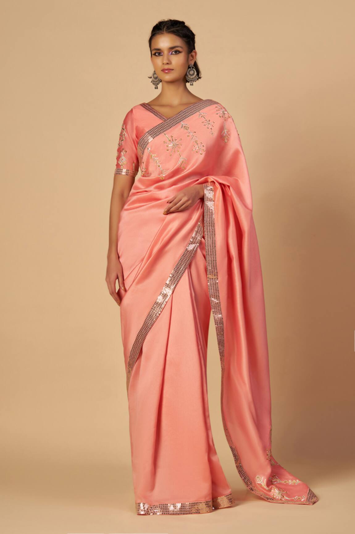 Gulabo By Abu Sandeep Chanderi Embroidered Saree With Sequin Border