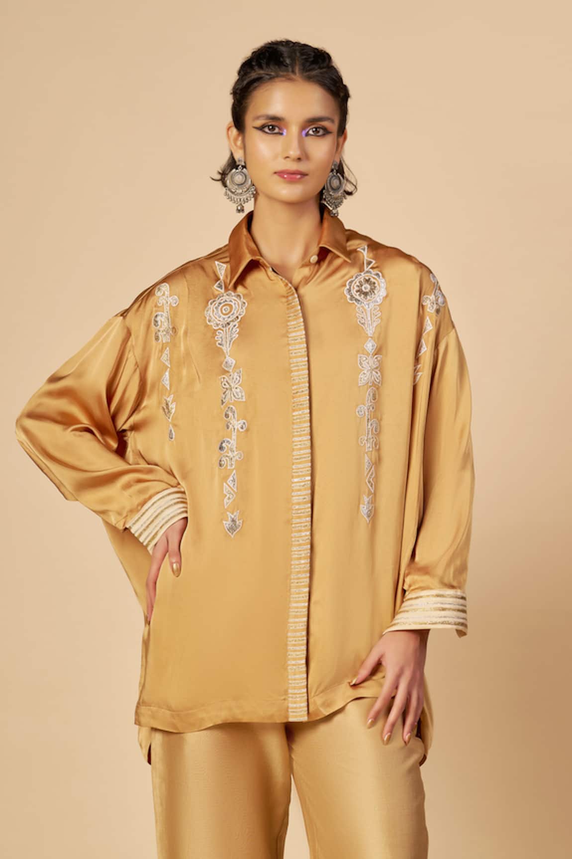 Gulabo By Abu Sandeep Chanderi Embroidered Shirt