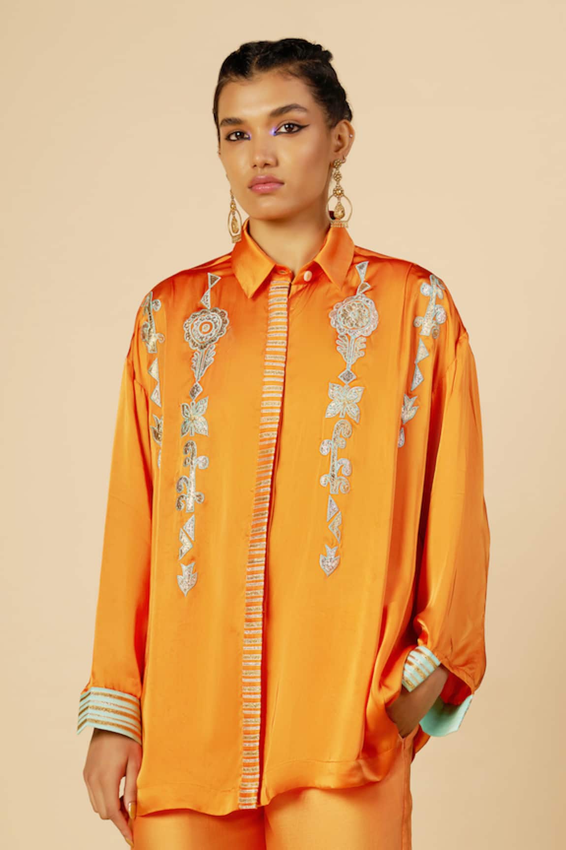 Gulabo By Abu Sandeep Chanderi Embroidered Button Down Shirt