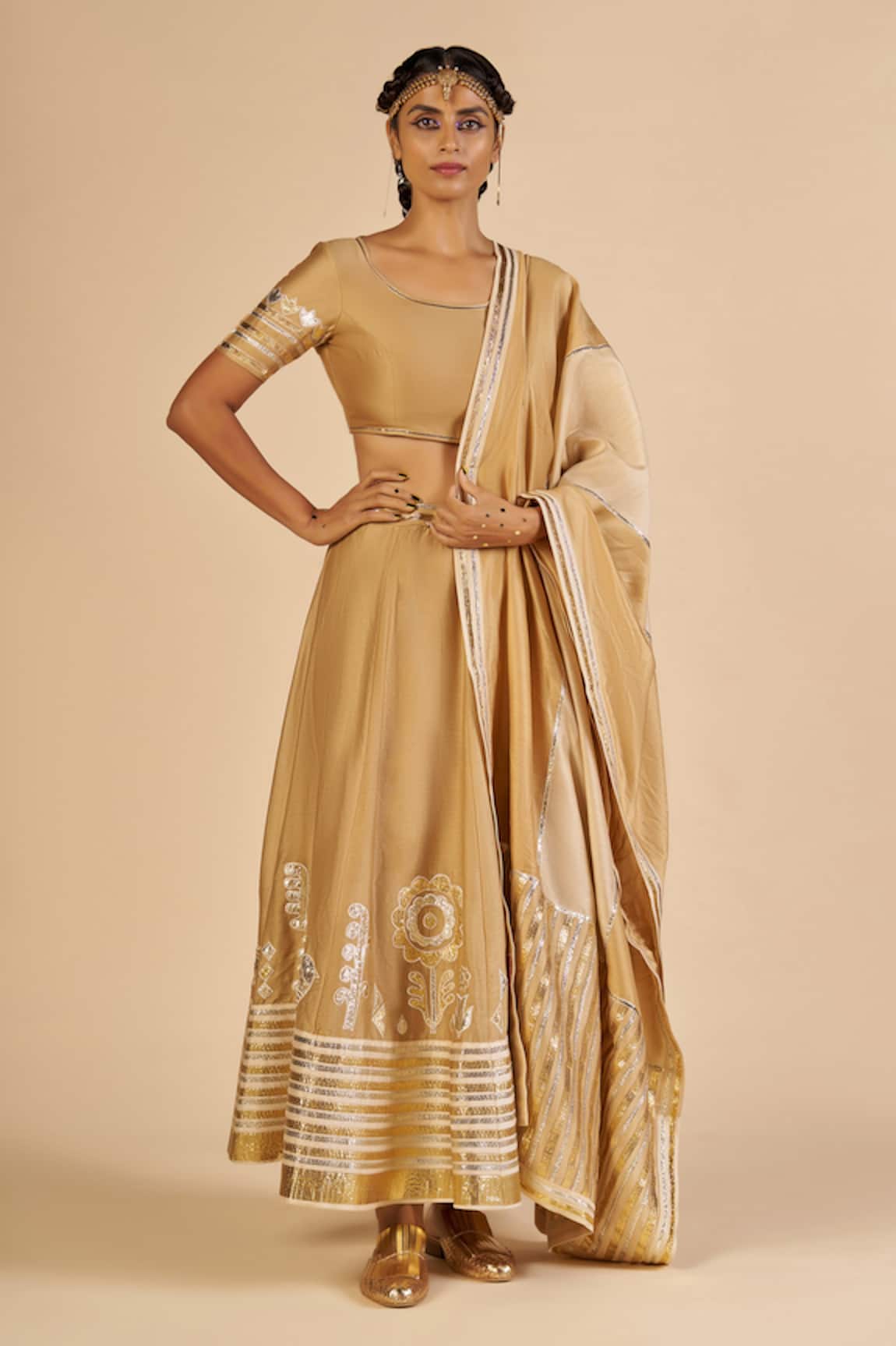 Gulabo By Abu Sandeep Chanderi Embroidered Flared Skirt