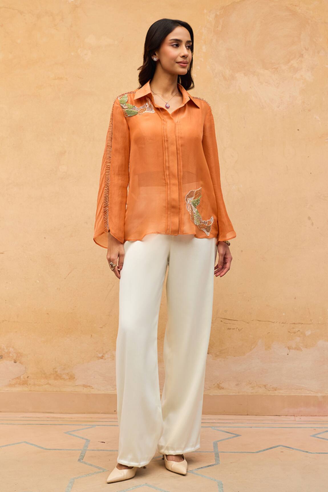 Maenaam Sirae Hand Embroidered Organza Top & Pant Set