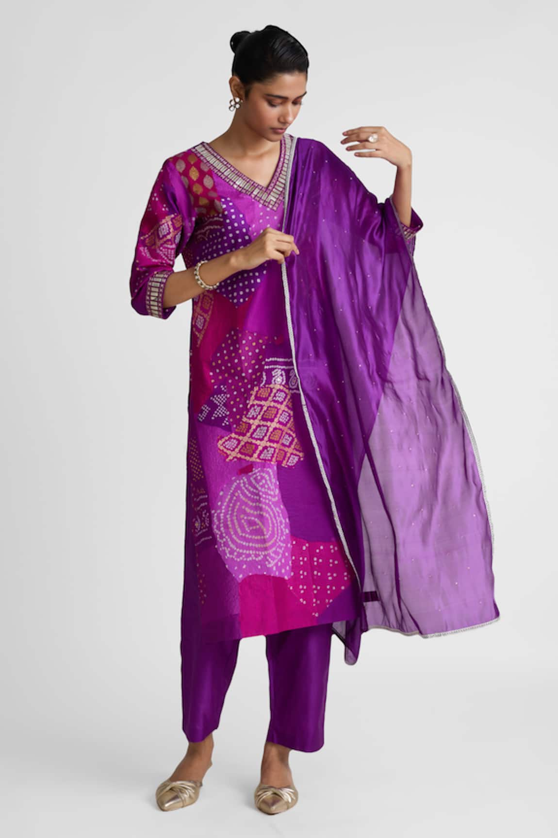 Naina Jain Bandhani Patchwork Embroidered Kurta Set 