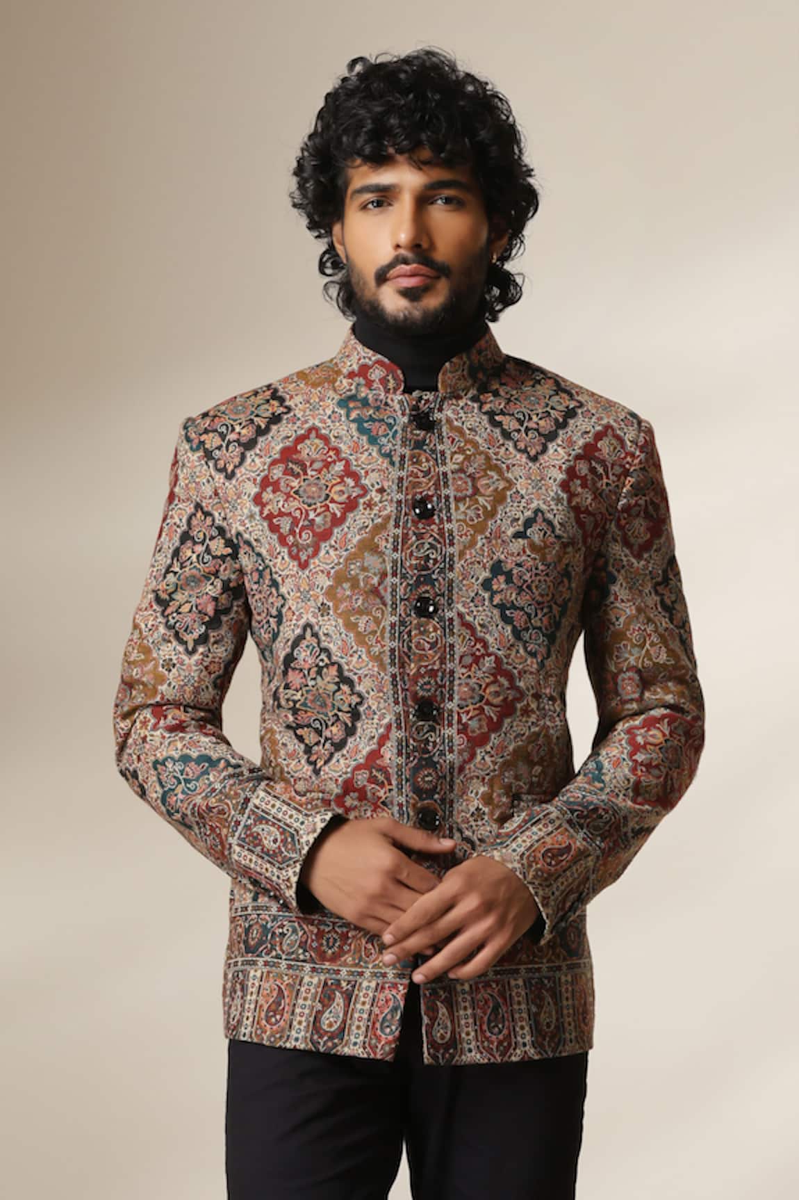 Dusala Patchwork Print Bandhgala 