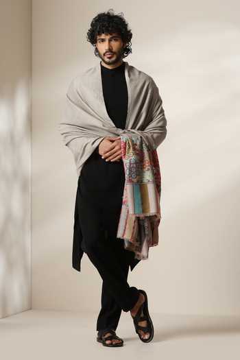 Dusala Pashmina Silk Floral Bordered Shawl