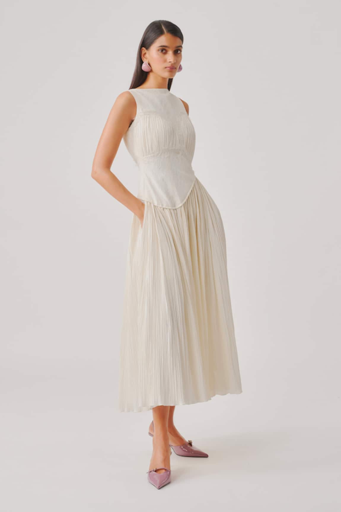 Aroka Ivory Ruched Corset Dress 