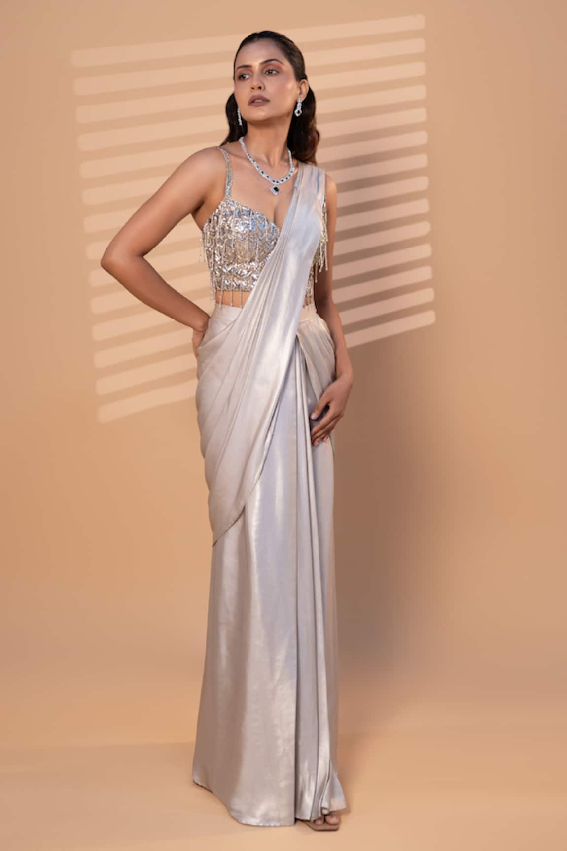 Jiya by Veer Design Studio Pre-Draped Saree With Embellished Blouse 