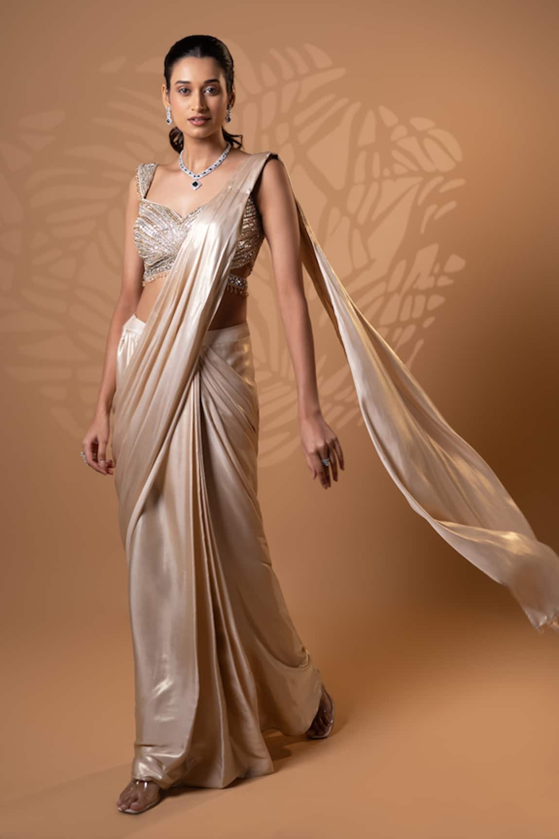 Jiya by Veer Design Studio Shimmer Pre-Draped Saree With Blouse 