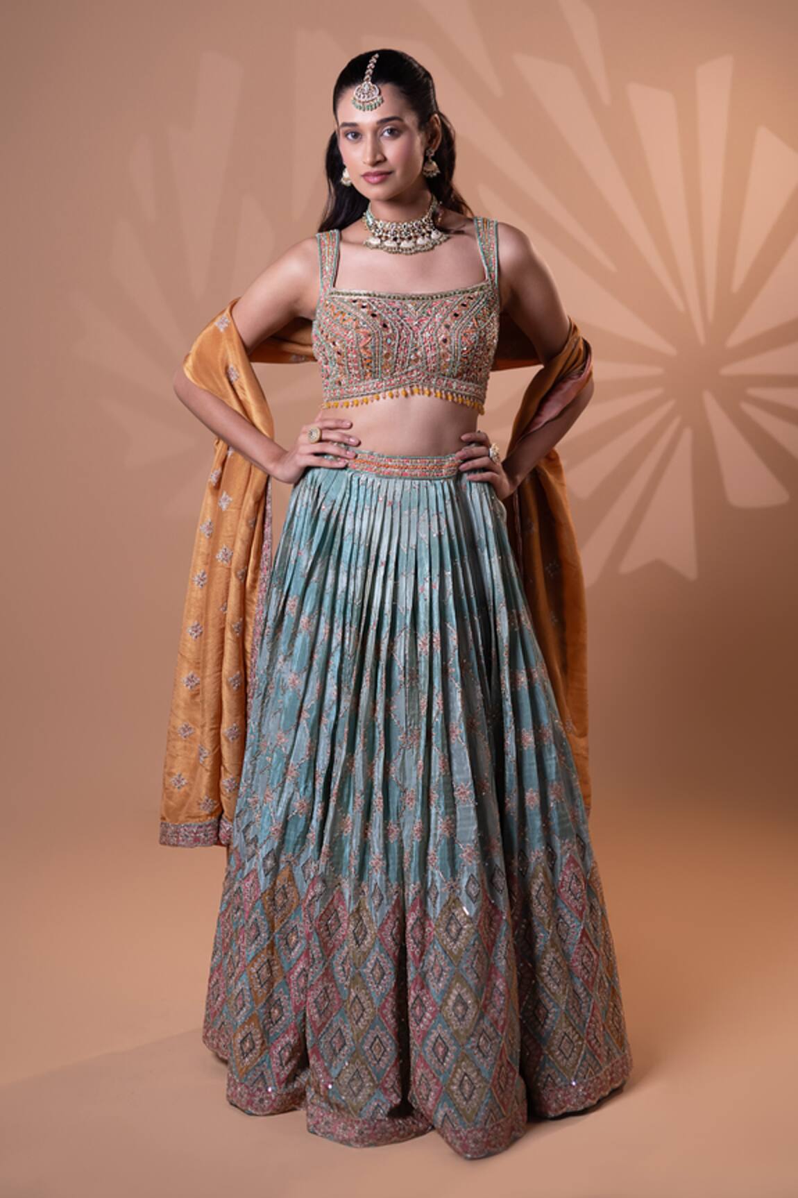 Jiya by Veer Design Studio Pleated Embroidered Lehenga Set 
