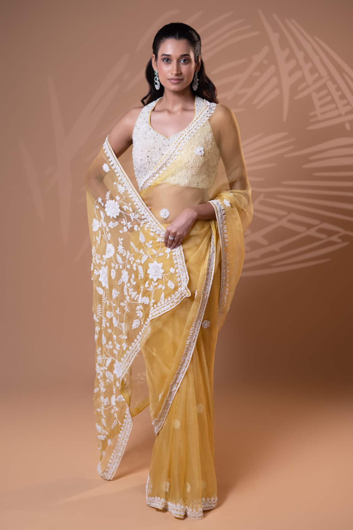 Jiya by Veer Design Studio Yellow Net Embroidered Saree With Blouse 