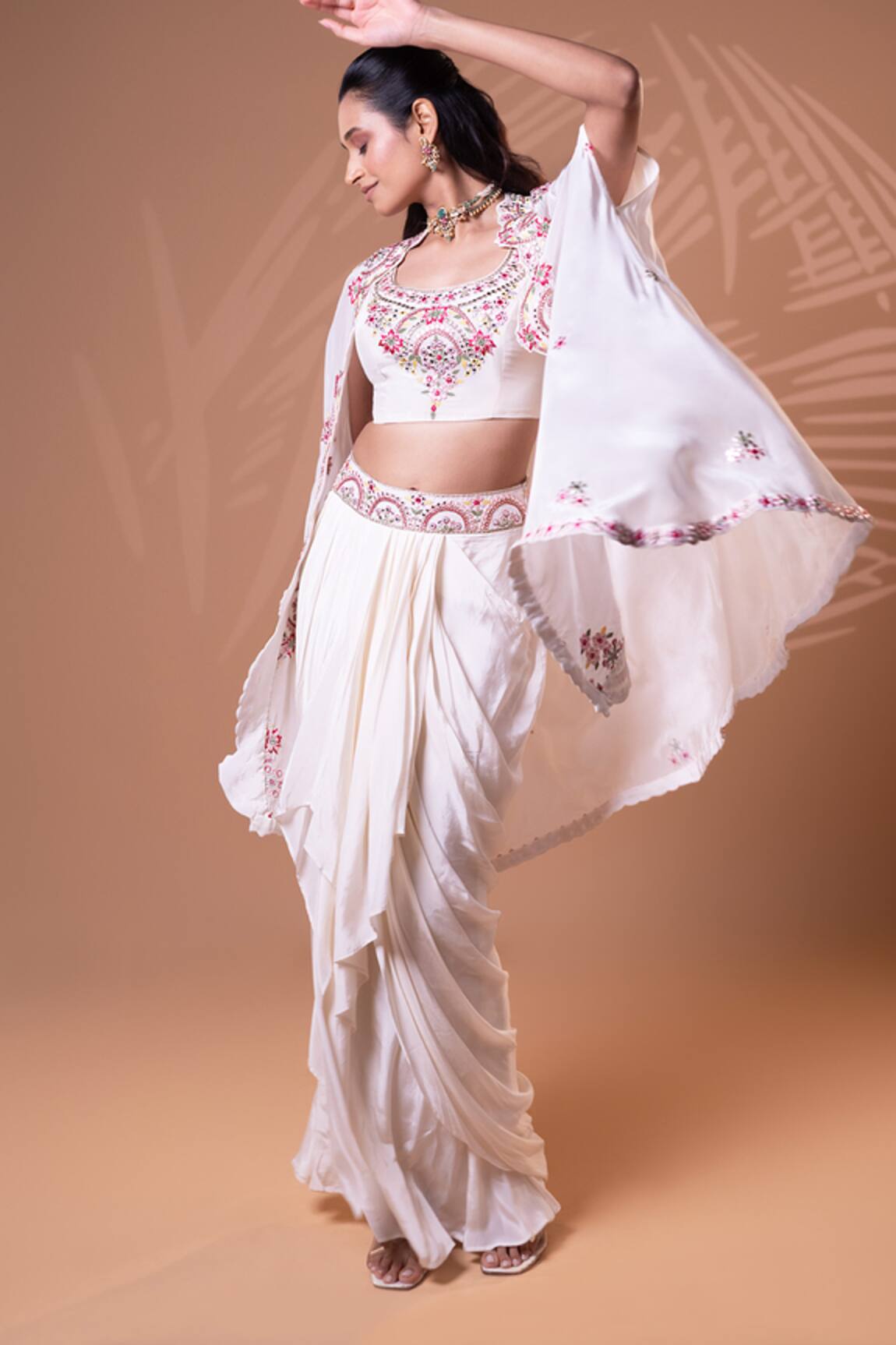 Jiya by Veer Design Studio Embroidered Cape Skirt Set 