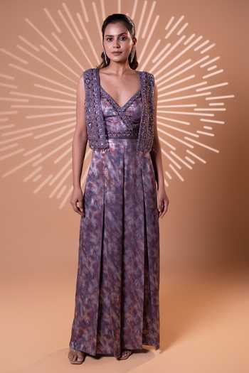 Jiya by Veer Design Studio Metallic Wrap Jumpsuit With Jacket 