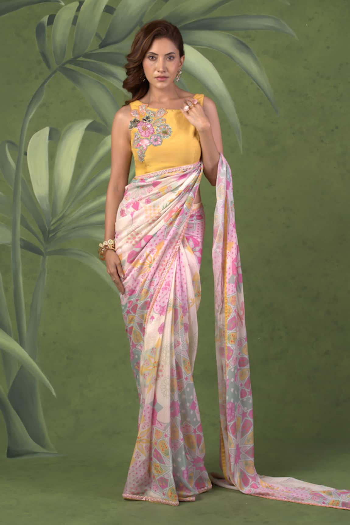 Sandhya Shah Opulent Printed Pre-Draped Saree With Blouse 