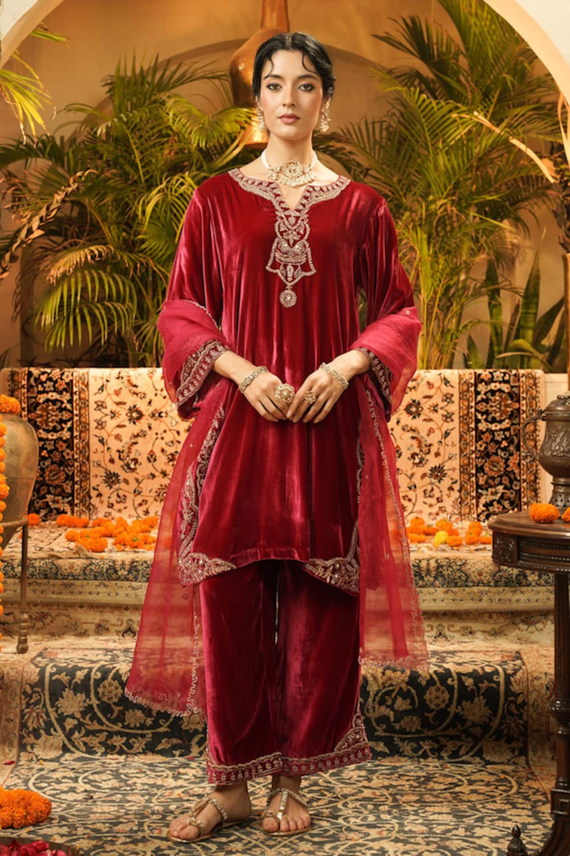 Surabhi Arya Velvet Hand Embroidered Kurta Set  