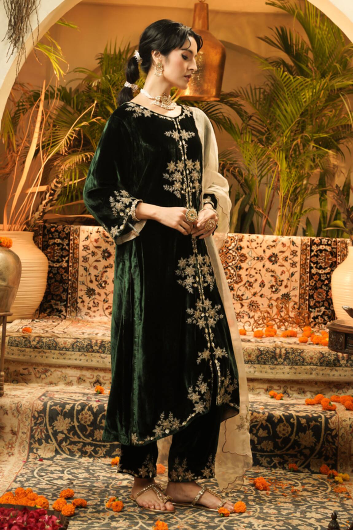 Surabhi Arya Velvet Embroidered Kurta Set 