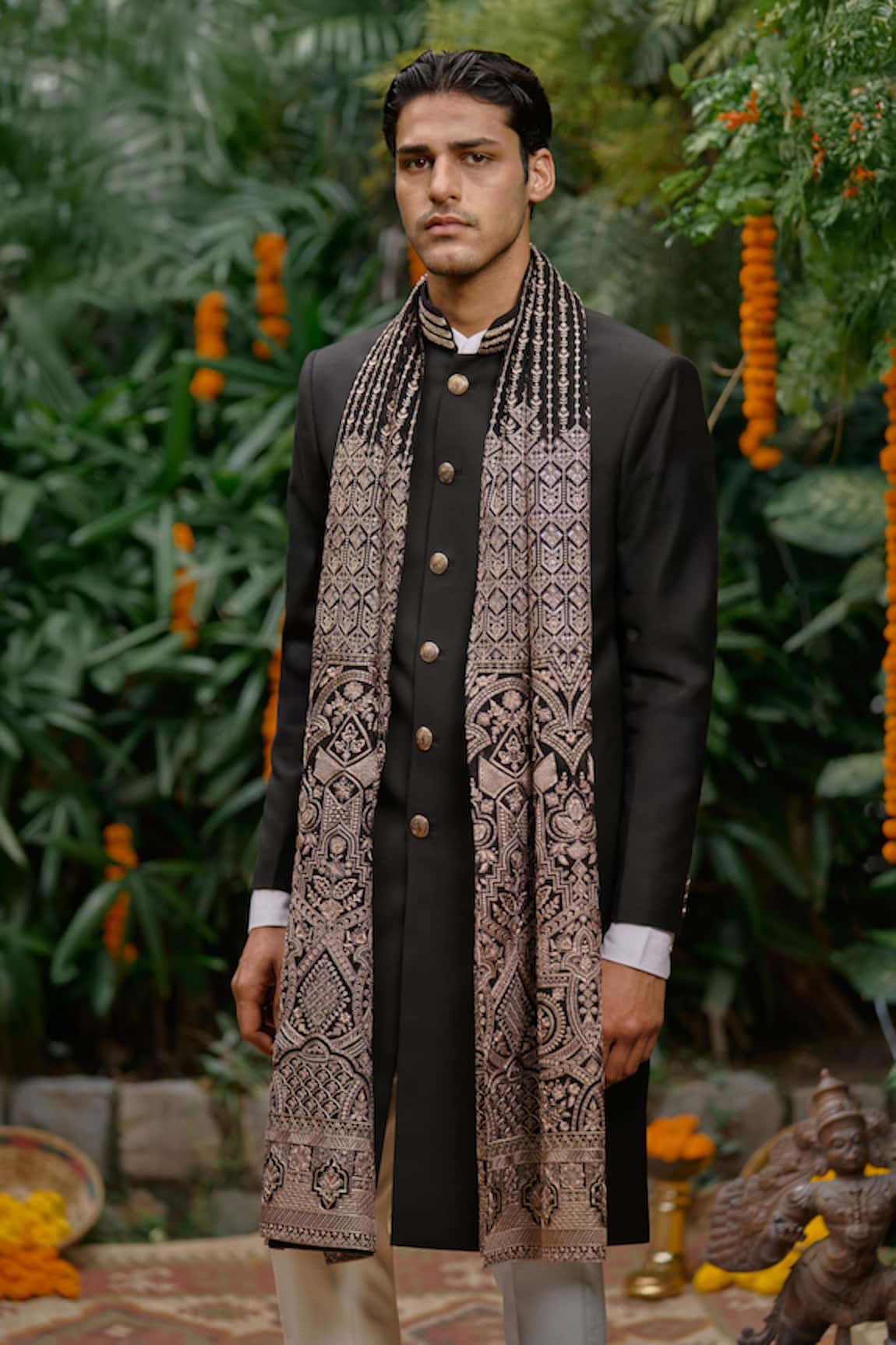 Philocaly Night Shade Placement Embellished Sherwani 