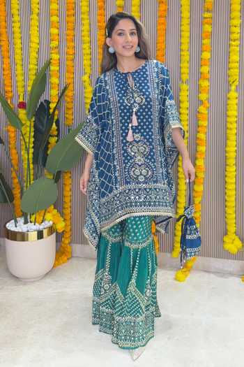 Surkh Syahi Printed Kaftan & Gharara Set