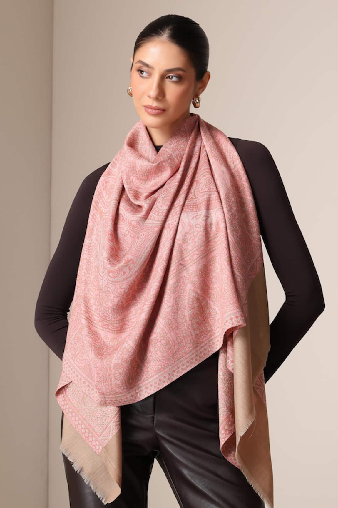 Dusala Paisley Pattern Pashmina Wool Silk Stole 