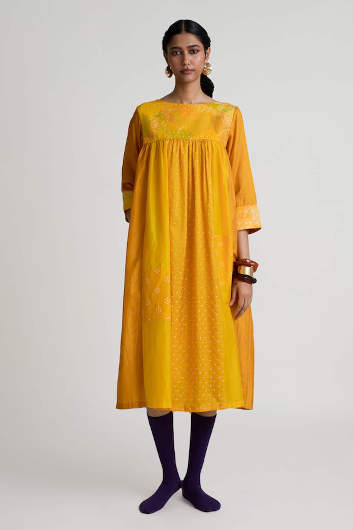 Naina Jain Printed & Bandhani Silk Midi Dress 