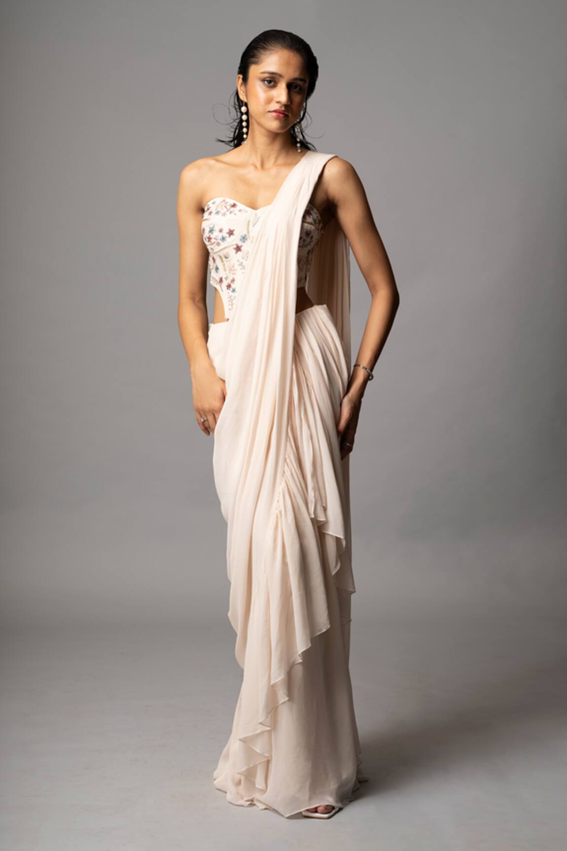 Vivek Patel Ruffle Pre-Draped Saree With Corset 