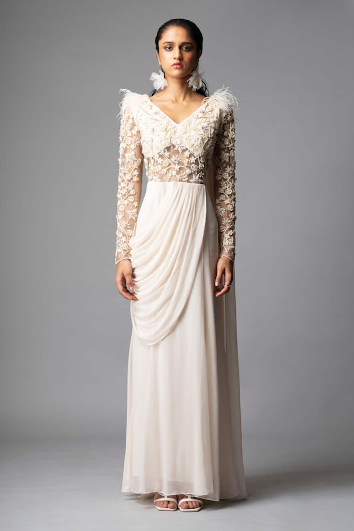 Vivek Patel Cocktail Hand Embroidered Saree Gown 