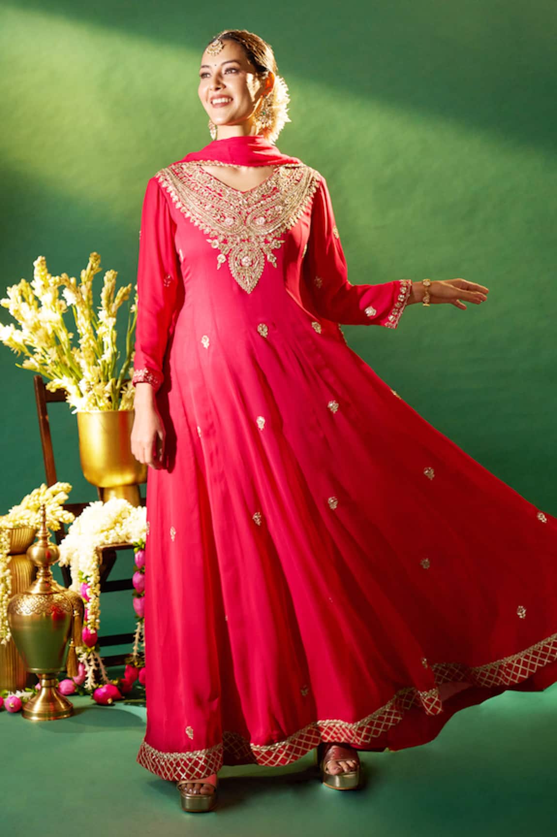 Samyukta Singhania Embroidered V-Neck Anarkali Set 