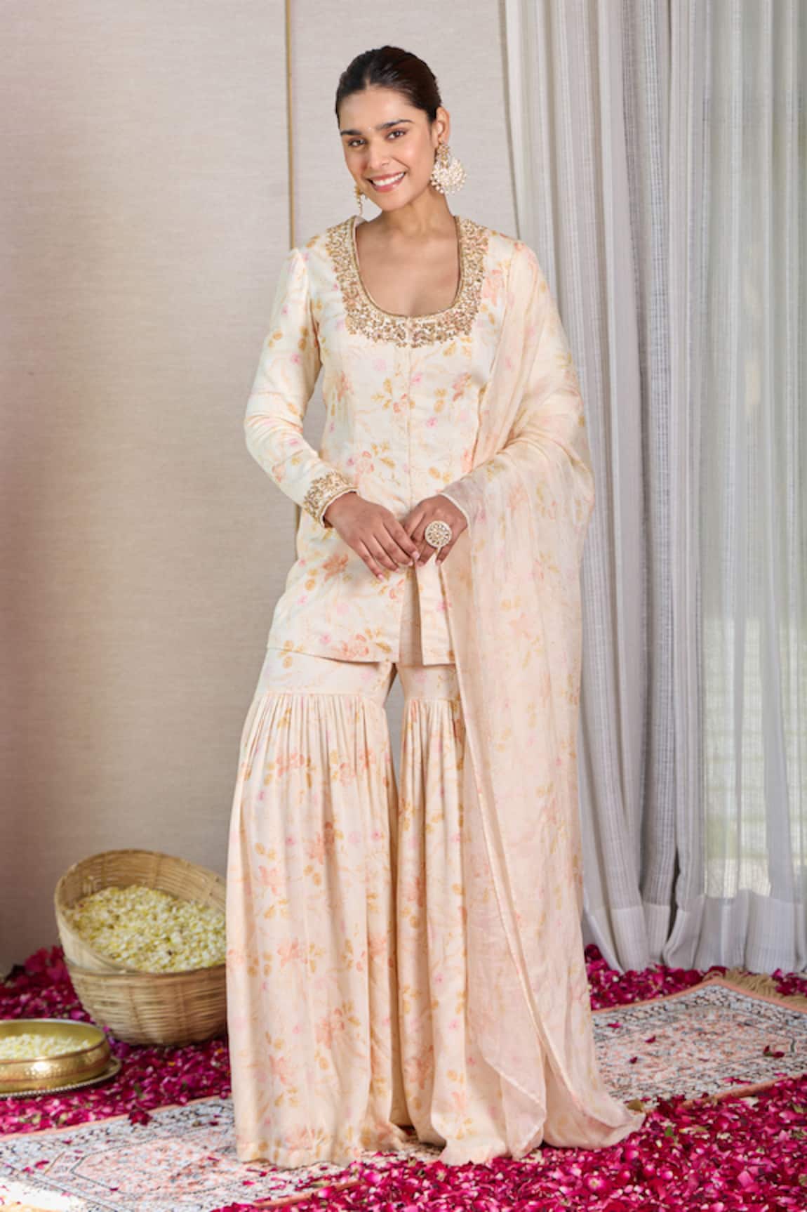 House Of Karmah Floral Print Kurta Gharara Set 