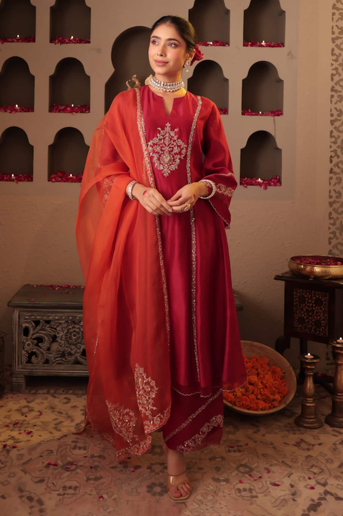 House Of Karmah Ruh E Gul Chanderi Embroidered Kurta Set 