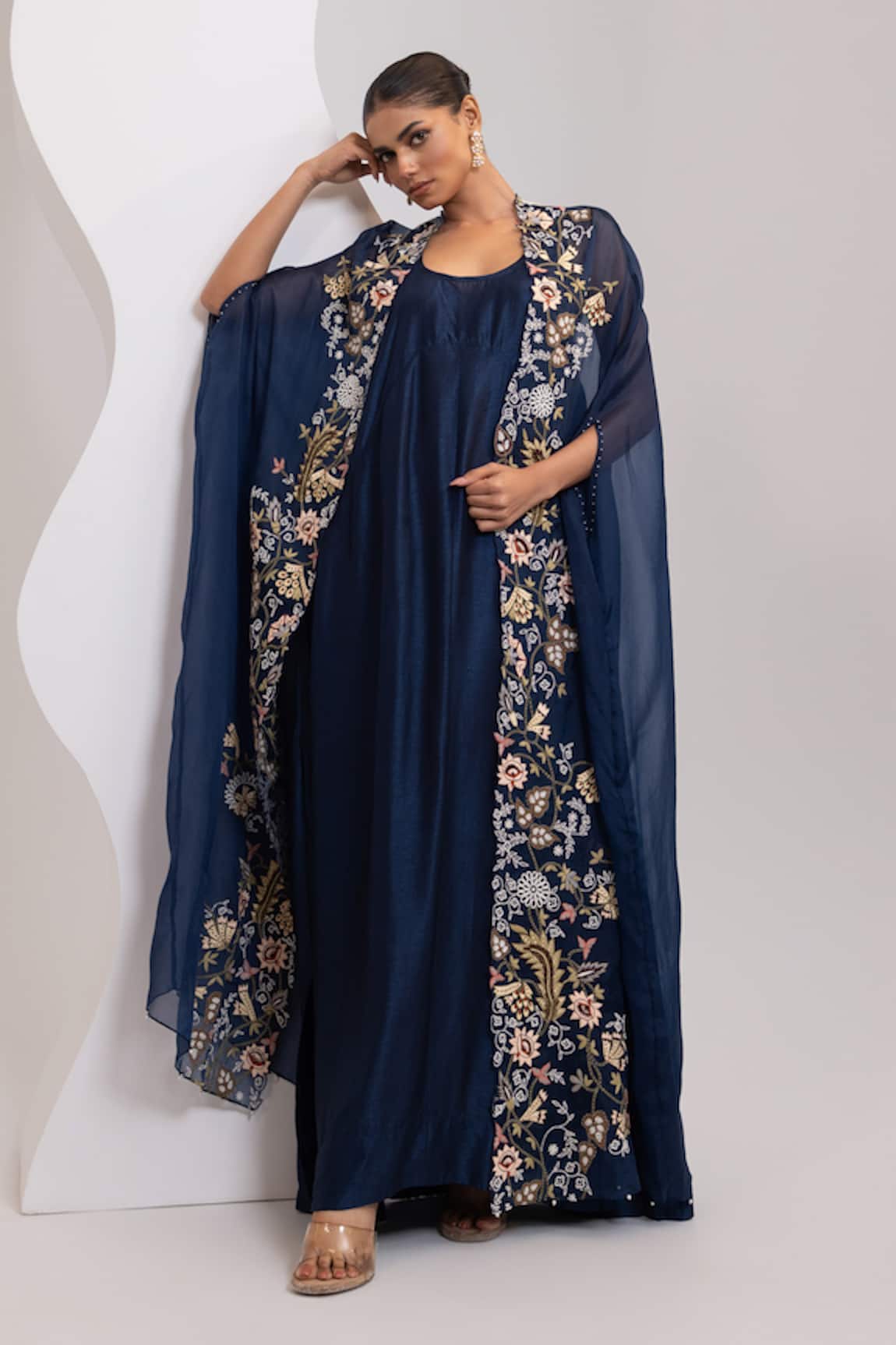 Oshi By Shikha Knotted Dress With Embridered Cape