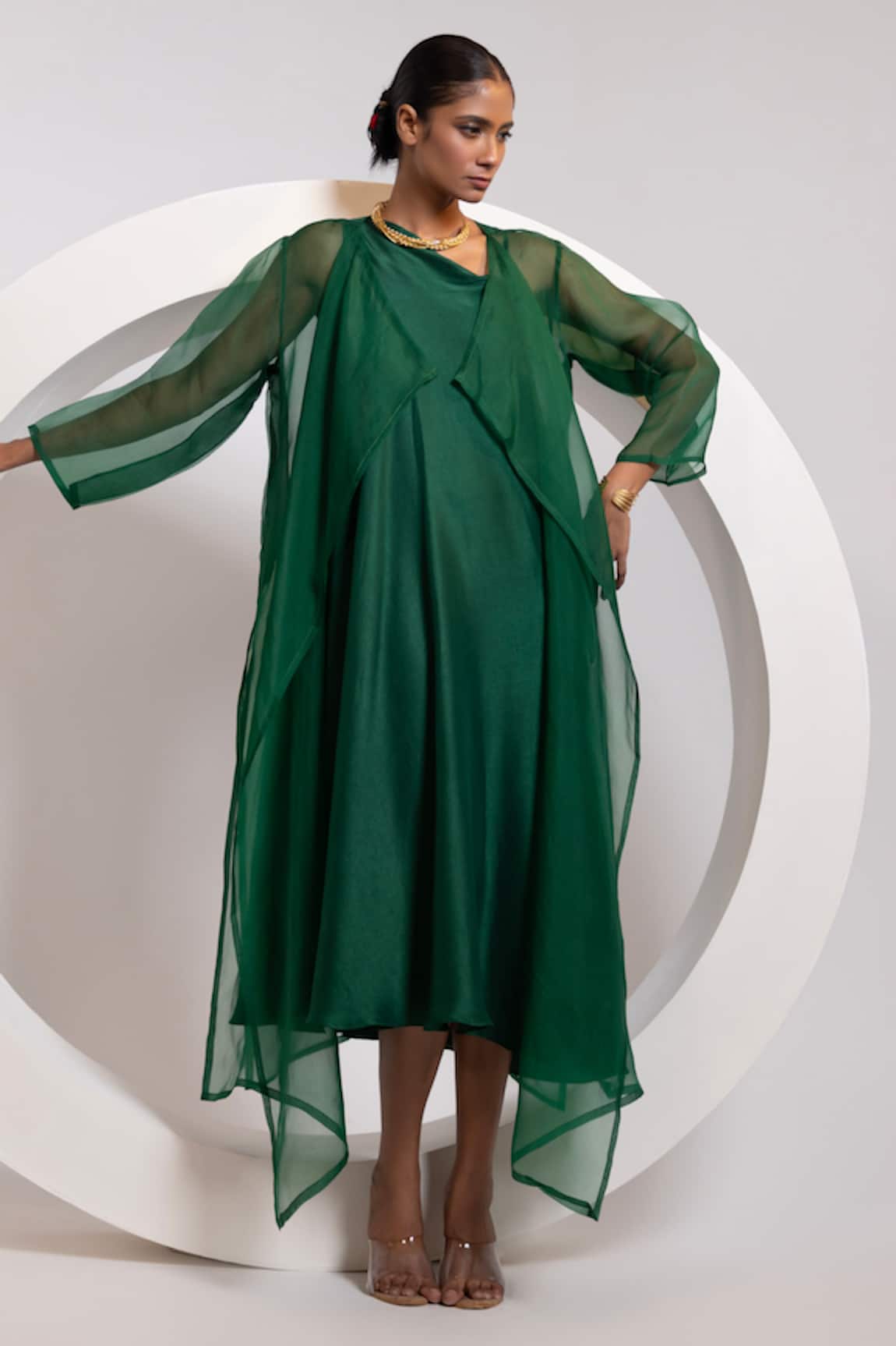 Oshi By Shikha One Shoulder Dress & Sheer Jacket