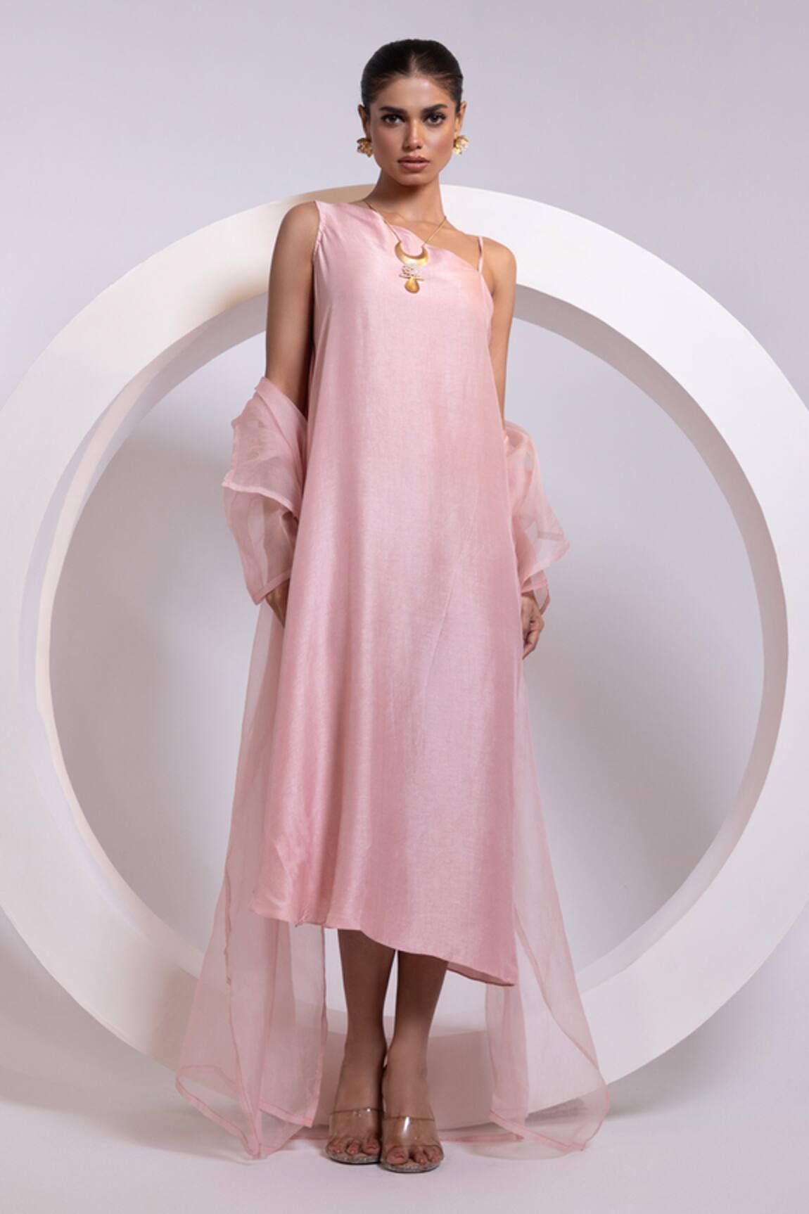Oshi By Shikha One Shoulder Dress & Organza Jacket Set