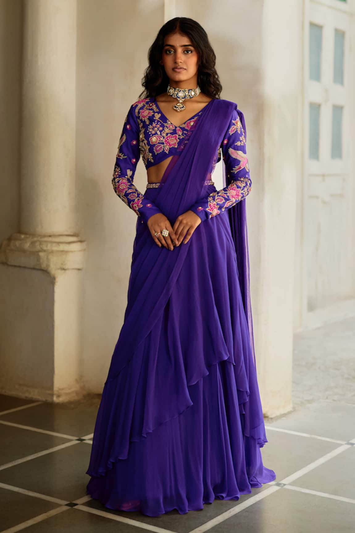 Paulmi And Harsh Ruffle Pre-Draped Saree With Embroidered Blouse 