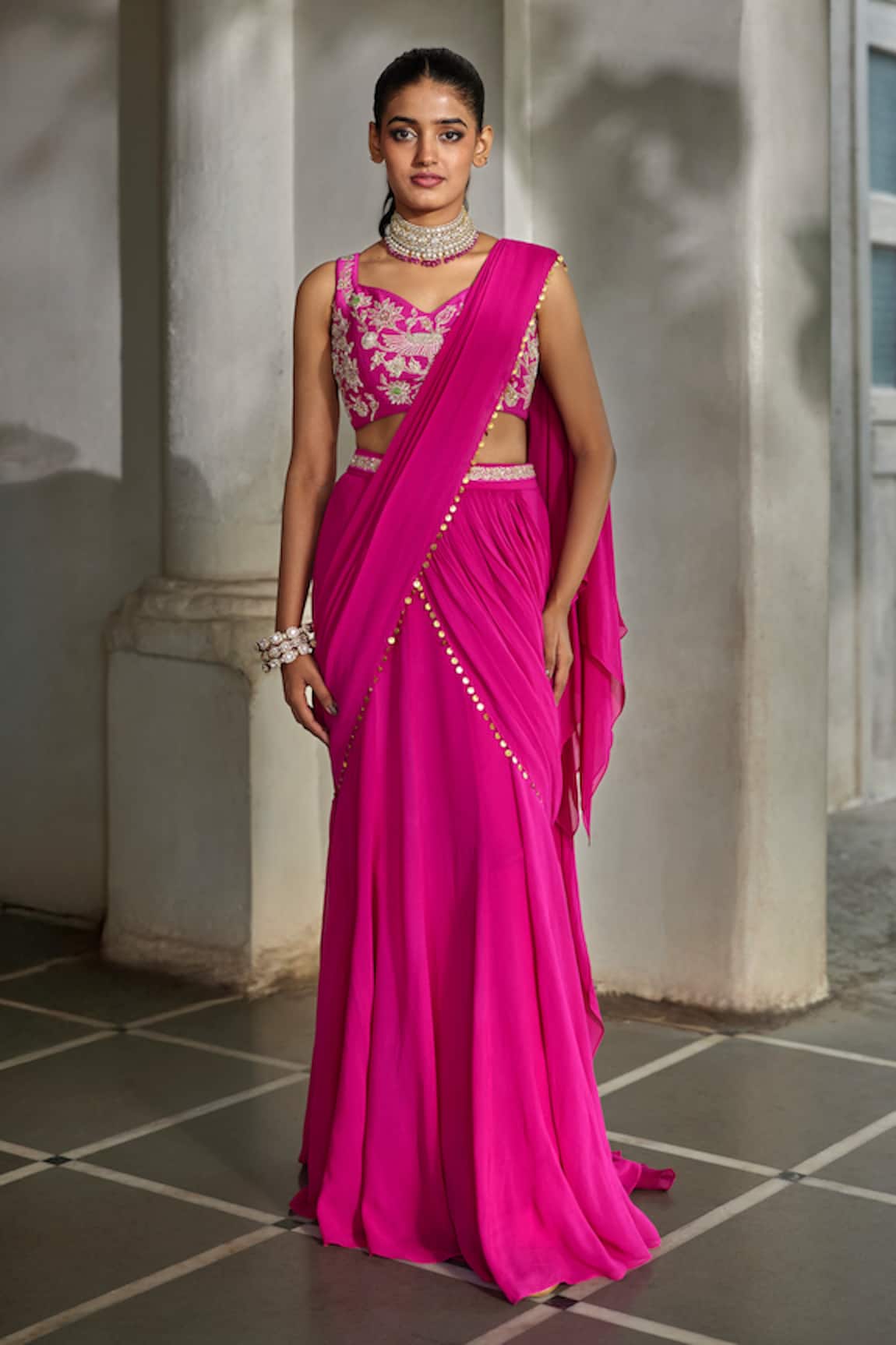 Paulmi And Harsh Pre-Draped Saree With Embroidered Blouse 