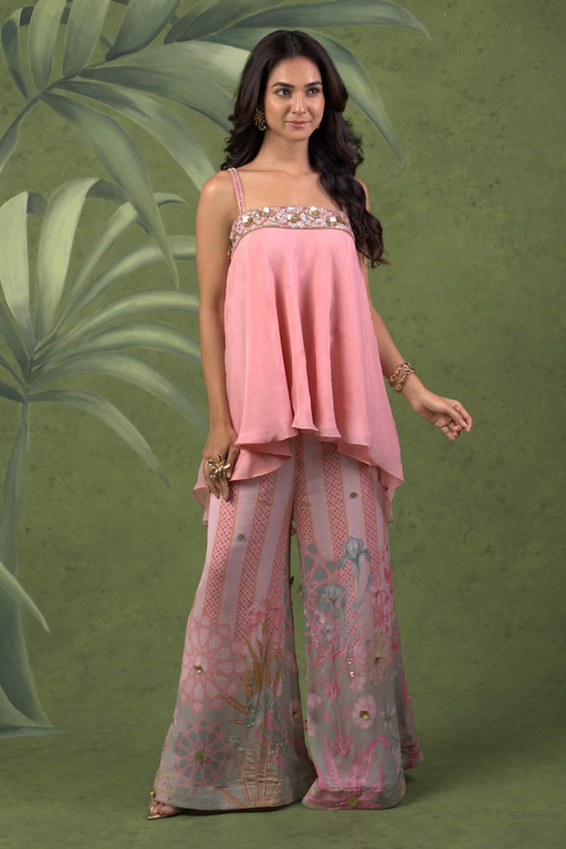 Sandhya Shah Asymmetric A-Line Top & Palazzo Set 