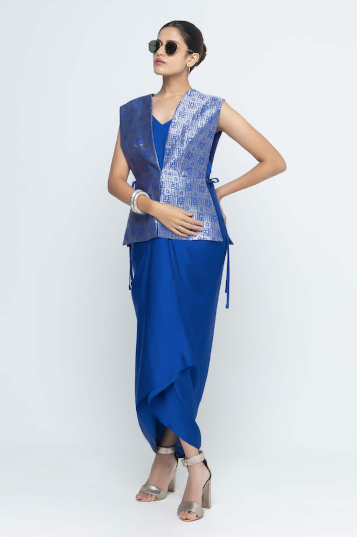 SOBARIKO Alia Brocade Gilet With Asymmetric Dress