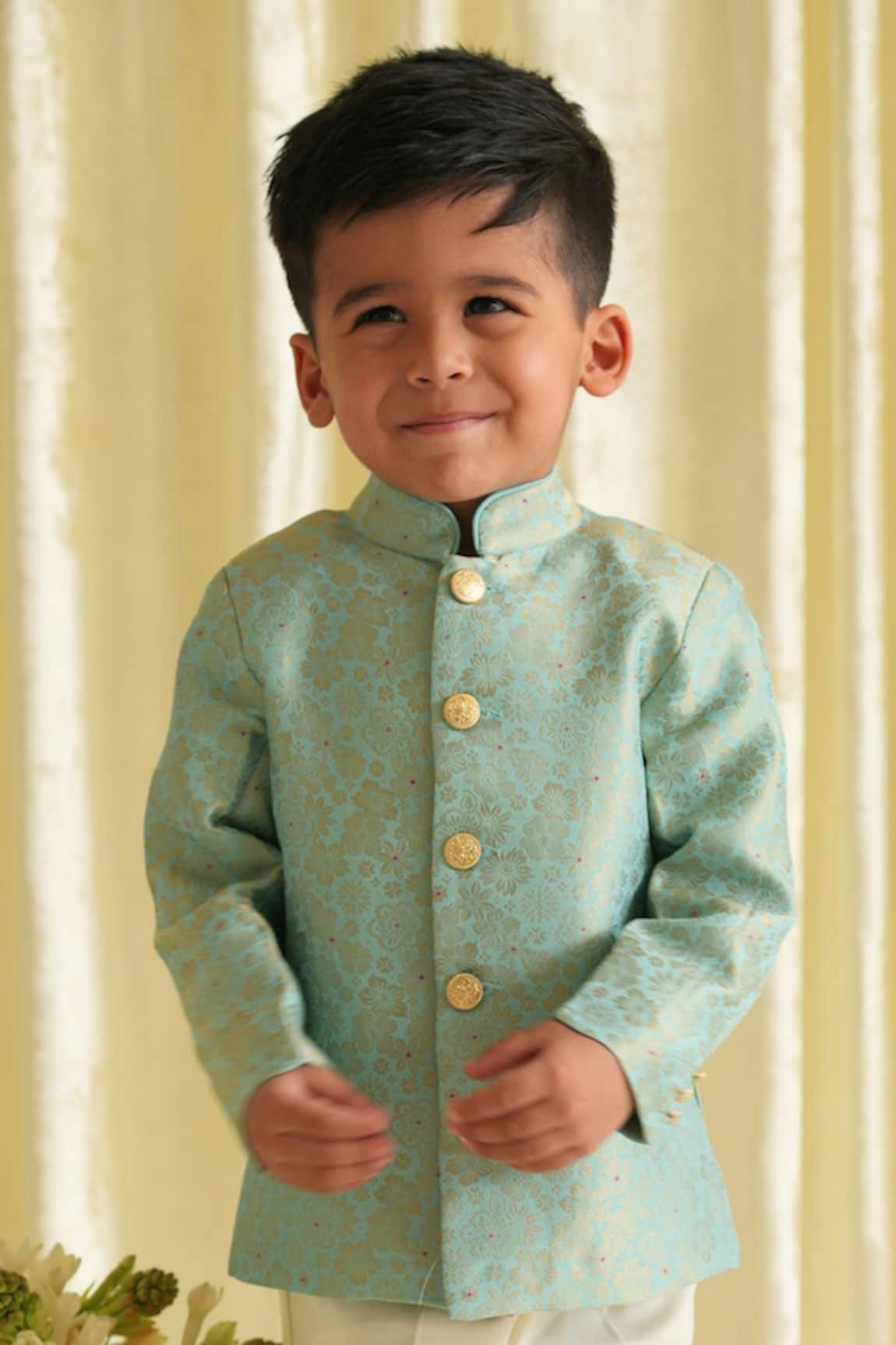 Tiber Taber Floral Woven Bandhgala 