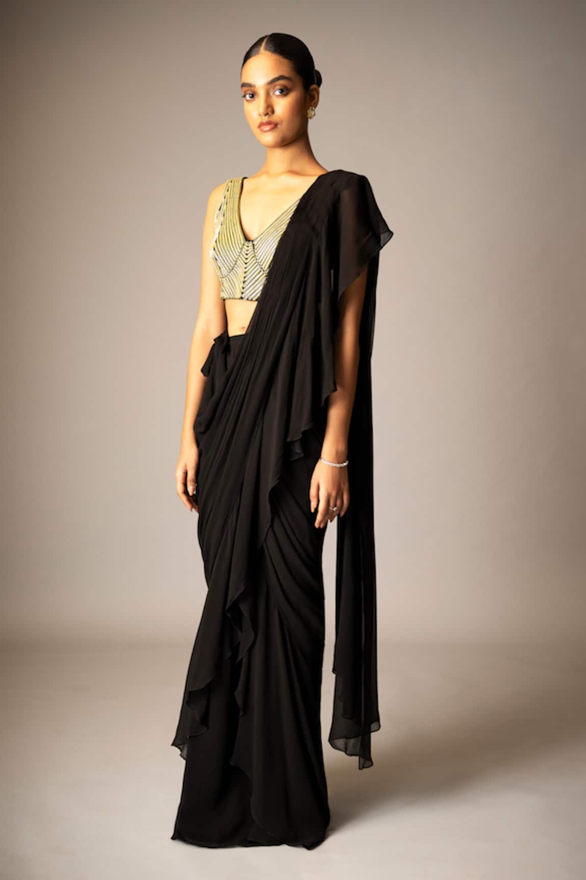 Vivek Patel Zar Pre-Draped Saree With 3D Work Blouse 