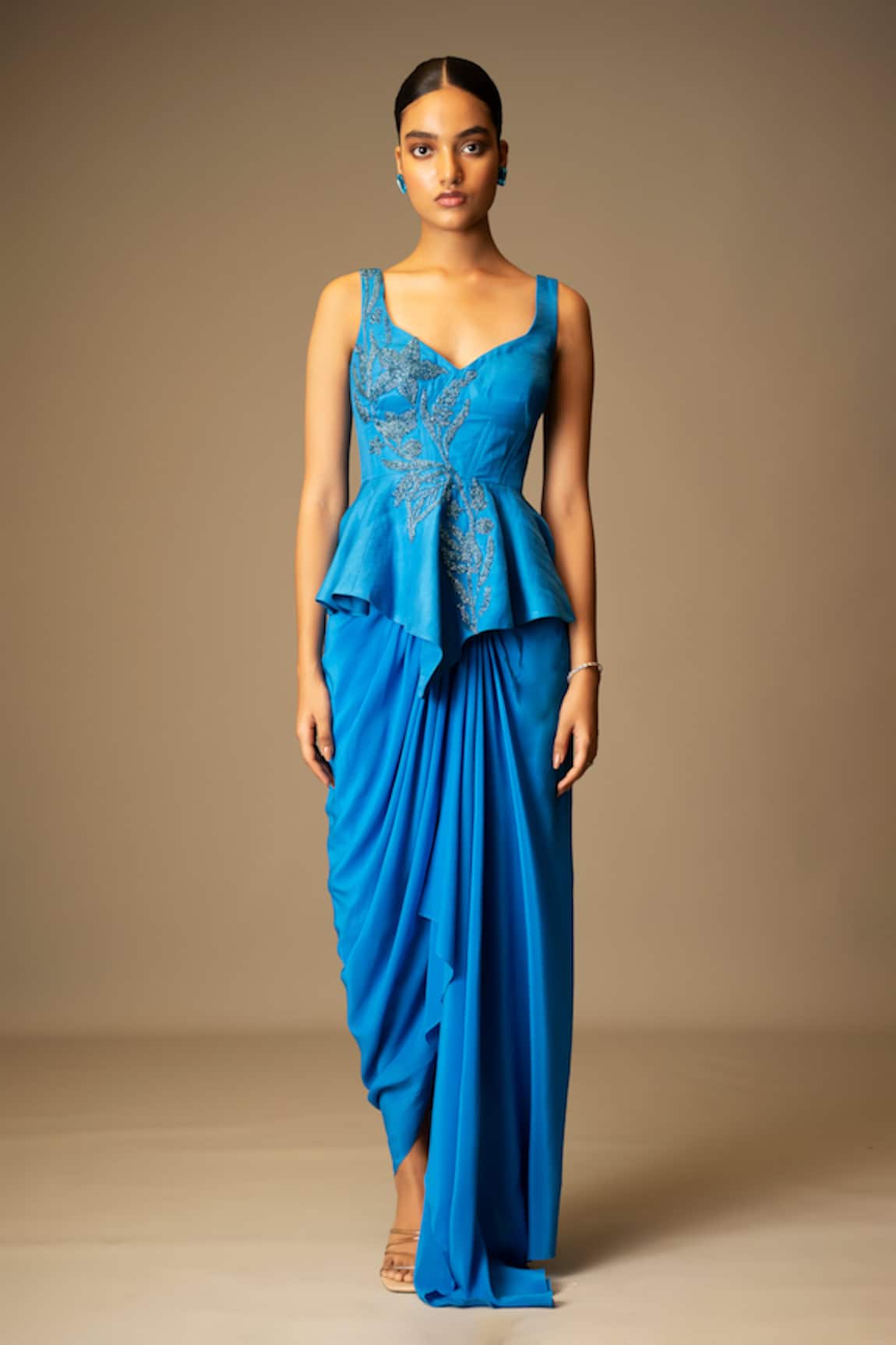 Vivek Patel Nysa Peplum Top & Draped Skirt Set 