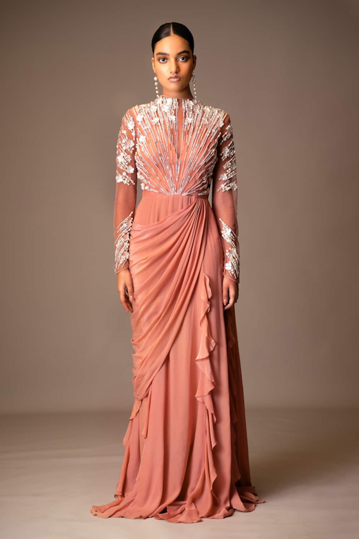 Vivek Patel Aurel Embellished Ruffle Saree Gown 