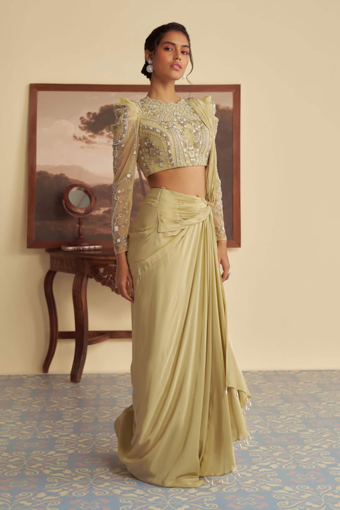 Jade By Ashima Willow Whisper Pre-Draped Saree With Blouse 