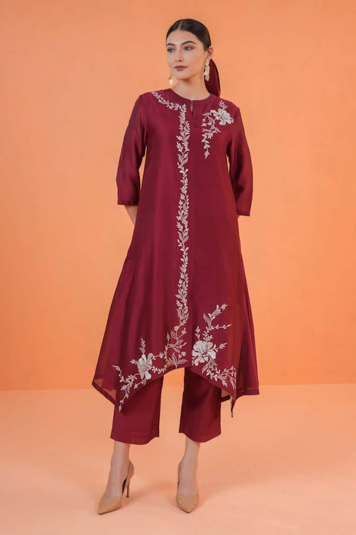Origani Asymmetrical Embroidered Kurta With Pant 