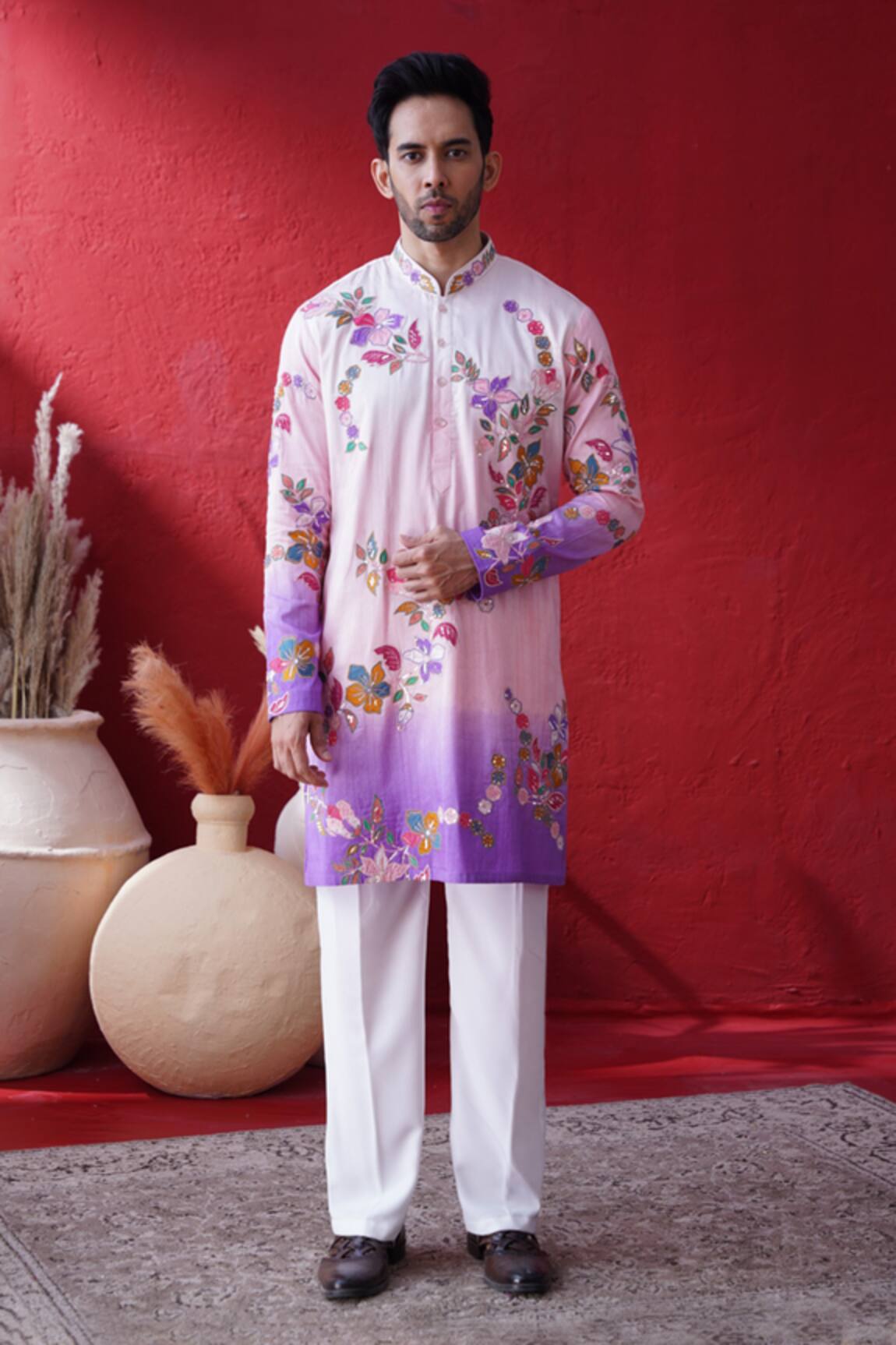 AUGUST by Swati Akash Jhunjhunwala Ombre Floral Embroidered Kurta Set 