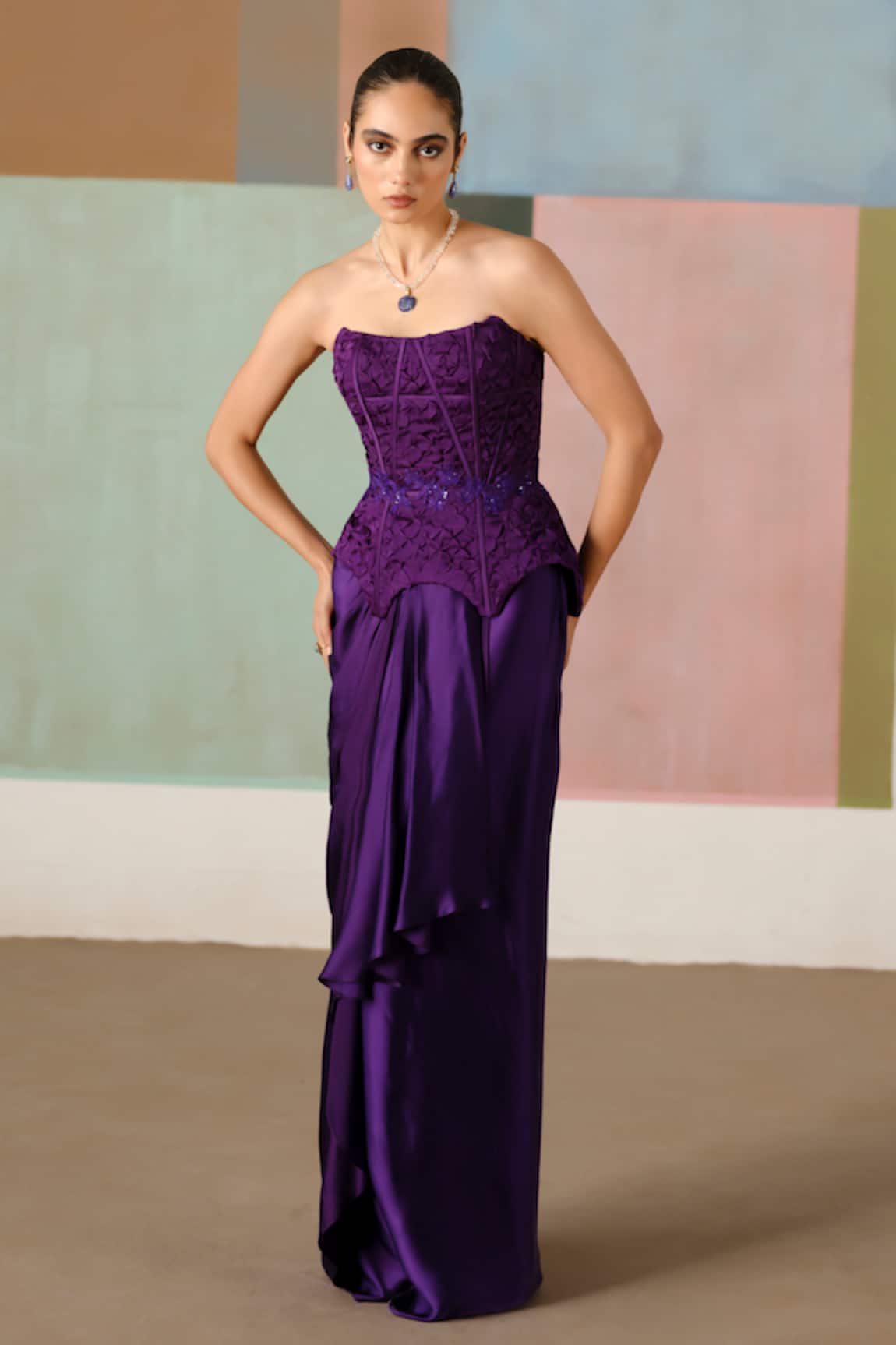 Mishru Ciara Textured Corset & Draped Skirt Set 