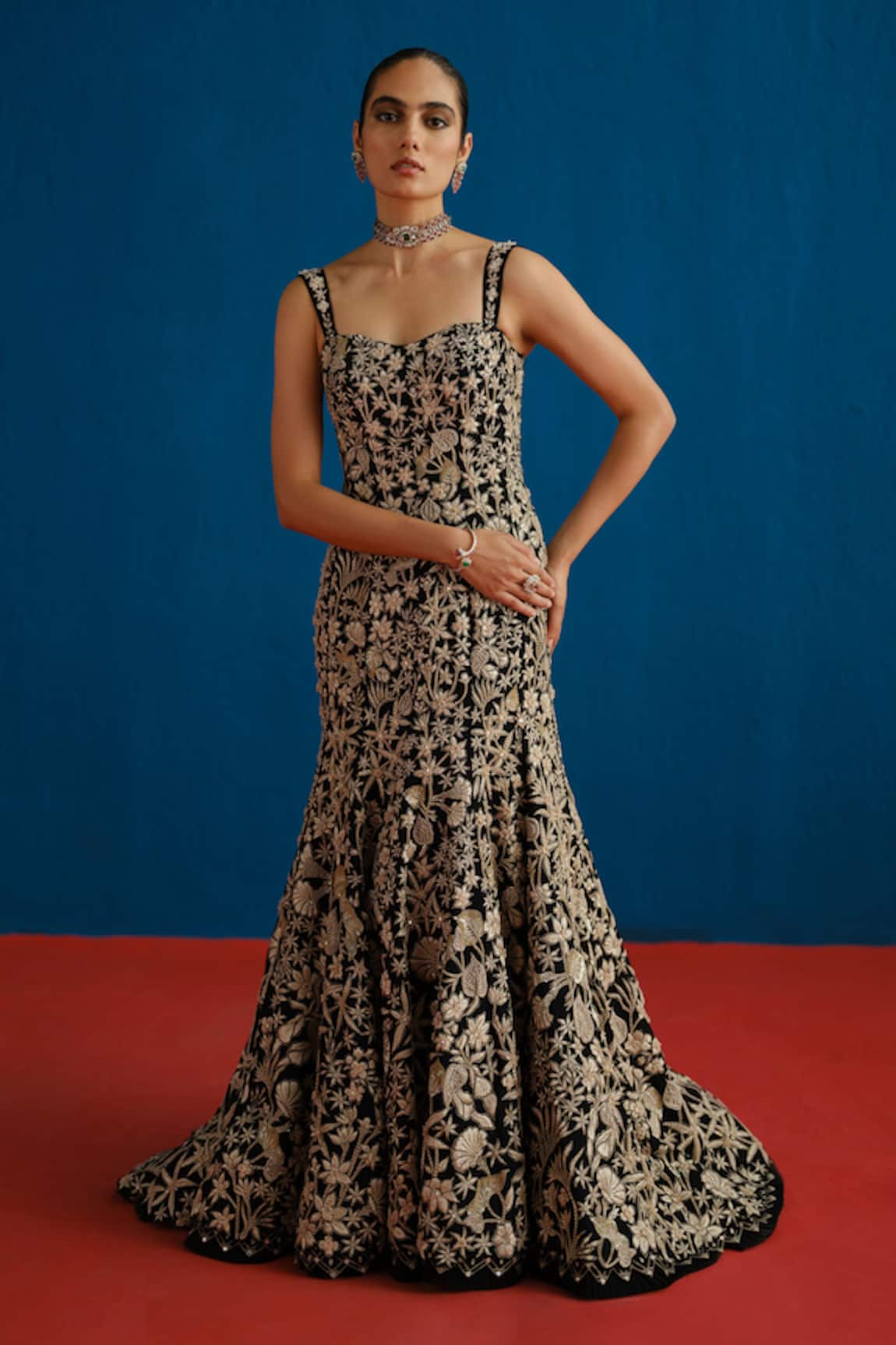 Mishru Evelyn Floral Embroidered Gown 