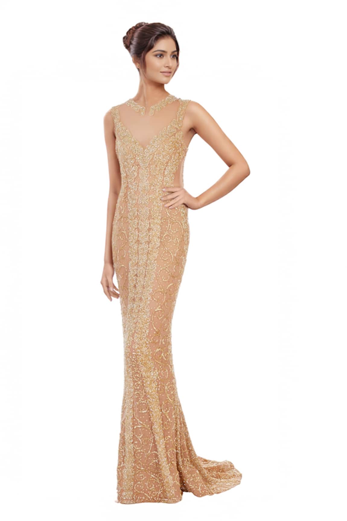 Chisel By Meghna Ramrakhiya Embroidered Trail Gown 