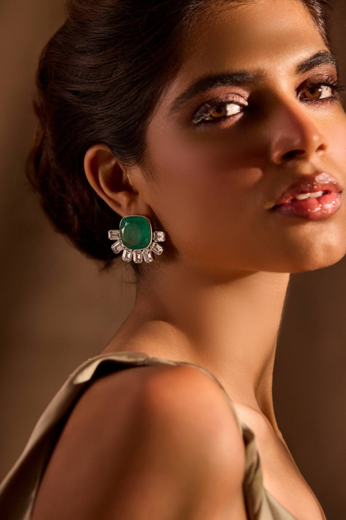 Mnsh Double Emerald Stud Earrings 