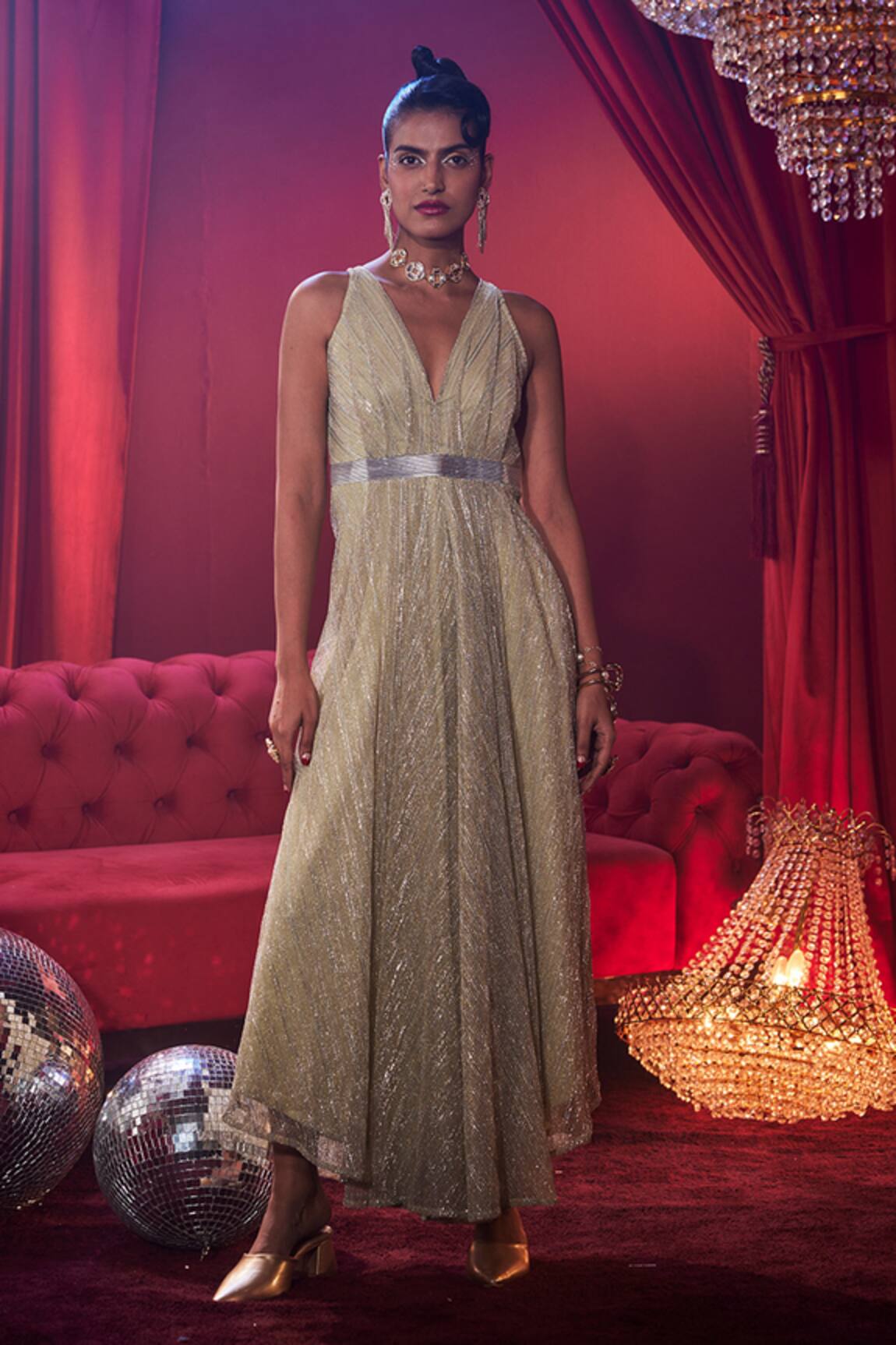 House Of Fett Shimmer Embellished Sequined Knitted Gown 