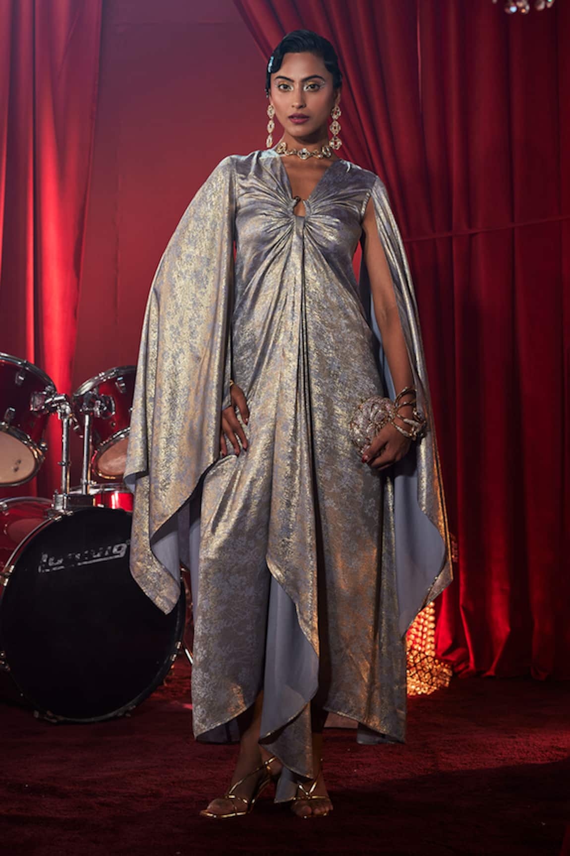 House Of Fett Venus Printed Knitted Draped Gown 