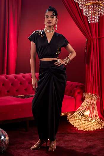 House Of Fett Sequin Embellished Top & Draped Pant Set 